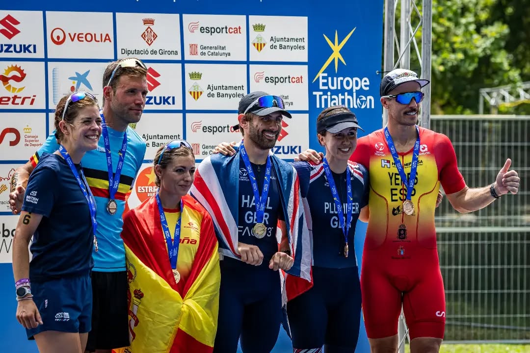 Hayley Plummer on the podium at the European duathlon championships